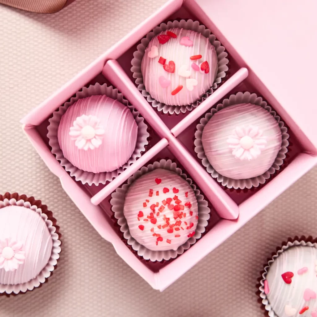 Bombones decorados caja rosada